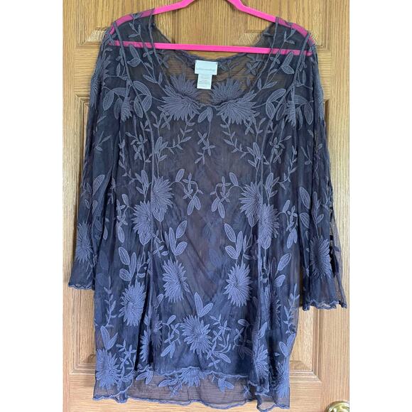 15 Soft Surroundings Size M Tunic Imbroidery Flared Sleeves PTP 22" - Picture 1 of 5